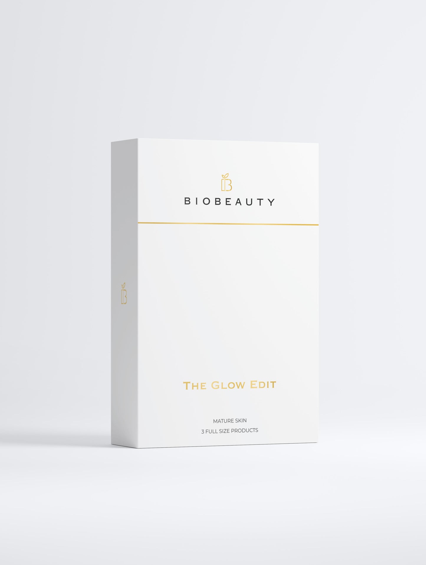 The Glow Edit skincare box by BIOBEAUTY featuring three signature glow-enhancing products on a neutral background